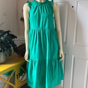 𝅺j Crew Cotton Green Tiered Ruffle Midi Dress Sz 8